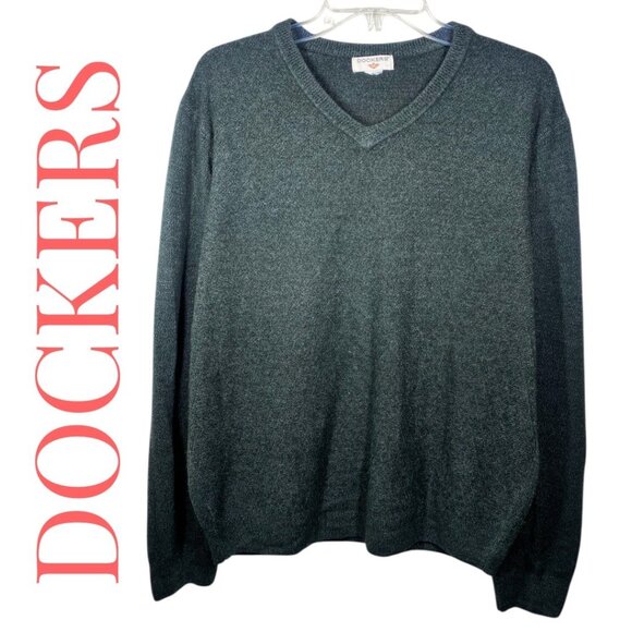 DOCKERS FOREST GREEN V-NECK ACRYLIC SWEATER GOLF PREPPY MINIMALIST, MEN’S LARGE - Picture 7 of 8